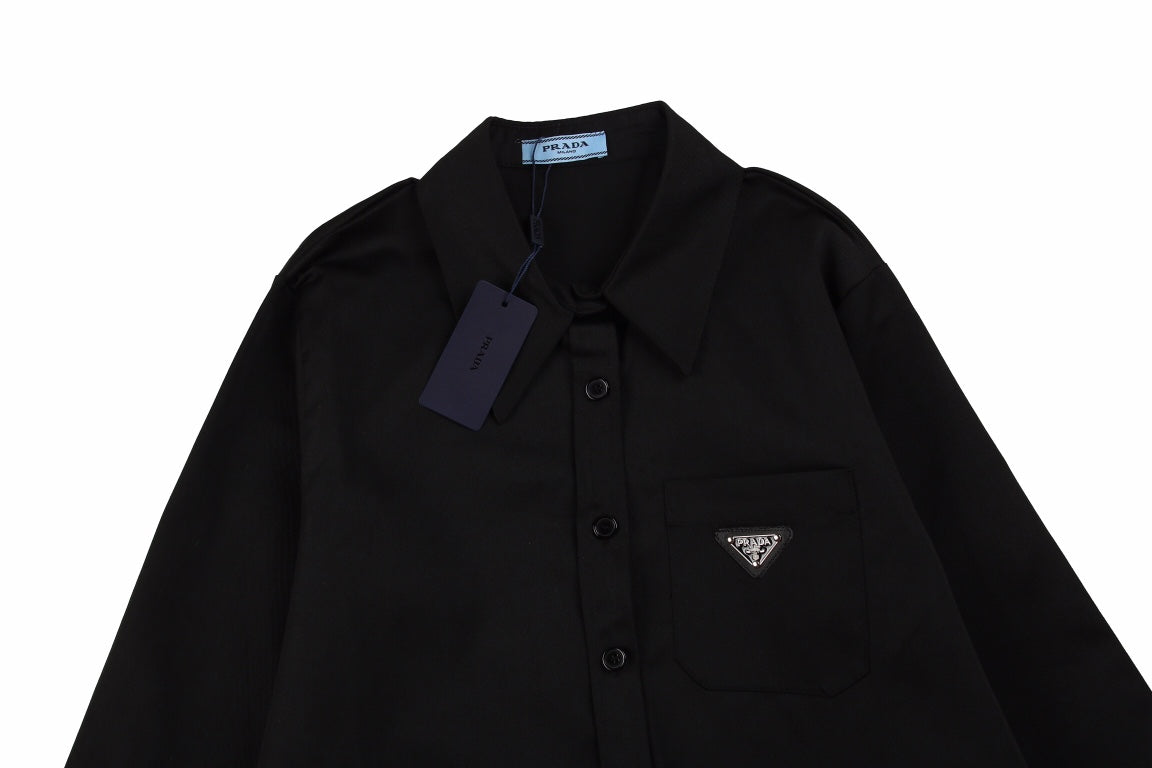 Prada Button-up Shirt - Black Unisex Streetwear Limited Edition - This Prada button-up shirt features a sleek black design, perfect for a sophisticated look. The