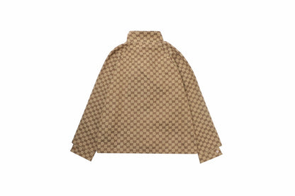 Gucci Monogram Track Jacket - Red Unisex Streetwear Limited Edition - This Gucci track jacket showcases the iconic Gucci monogram pattern in a classic brown color.