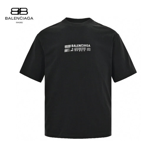 Balenciaga T-shirt - Barcode Graphic - Black Unisex Streetwear Limited Edition - <span>This Balenciaga t-shirt features a minimalist design with a barcode graphic and text on the