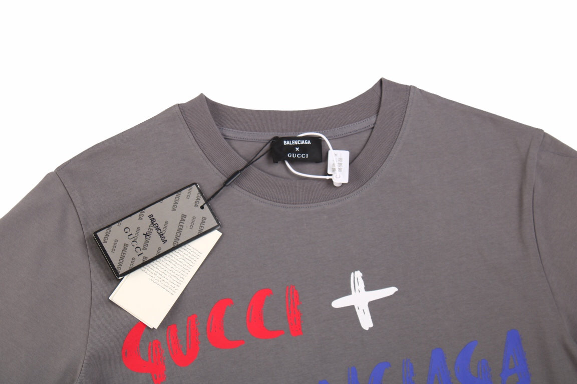 GUCCI - Balenciaga T-shirt - Gray Unisex Streetwear Limited Edition - The GUCCI x BALENCIAGA T-SHIRT GRAY - REPLICA brings together two of the most iconic