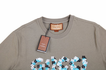 GUCCI - Balenciaga Flower Logo T-shirt Khaki - Red Unisex Streetwear Limited Edition - The GUCCI x BALENCIAGA FLOWER LOGO T-SHIRT KHAKI - REPLICA brings together luxury fashion and