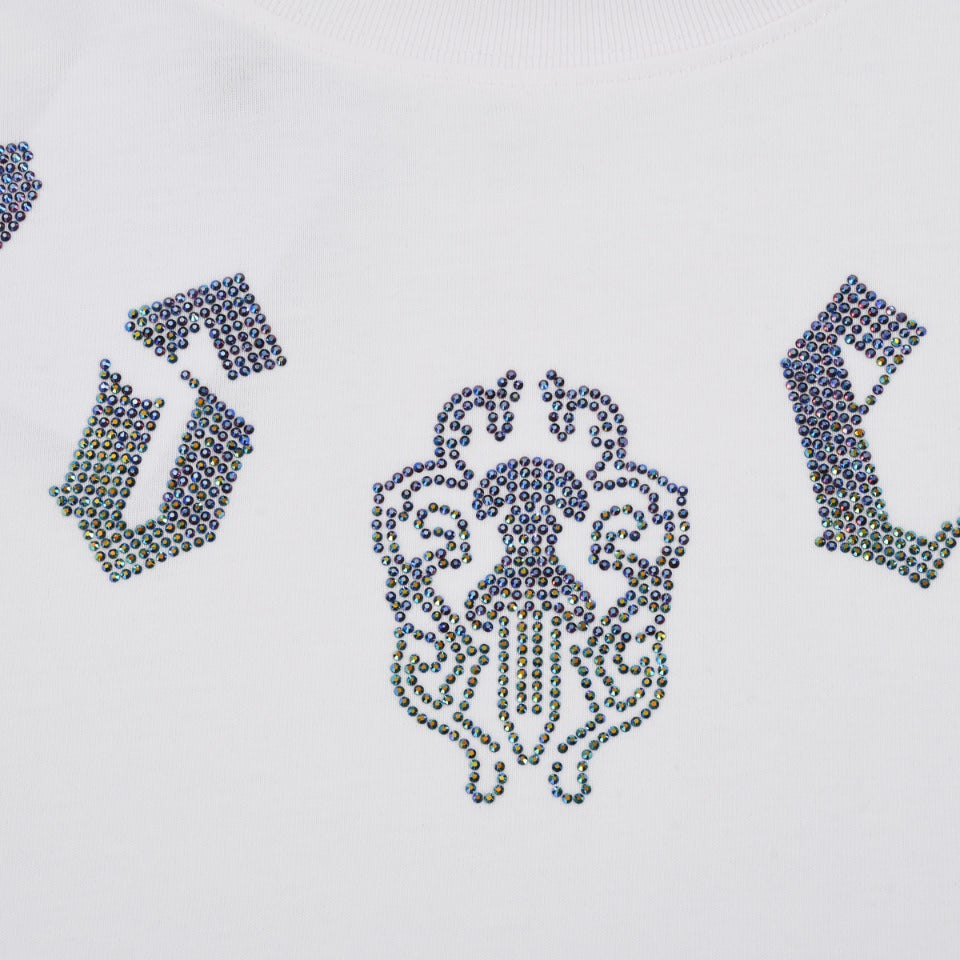 CHROME HEARTS GLITTER GRAPHIC T-SHIRT WHITE - close up - replica sneakers