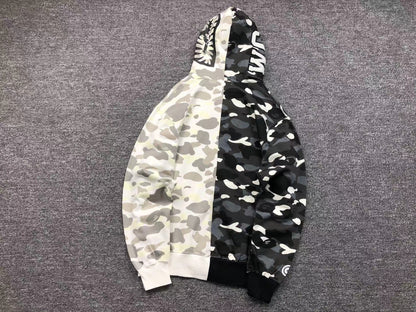 BAPE City Camo Half Shark Full Zip Hoodie White - - Black Unisex Streetwear Limited Edition