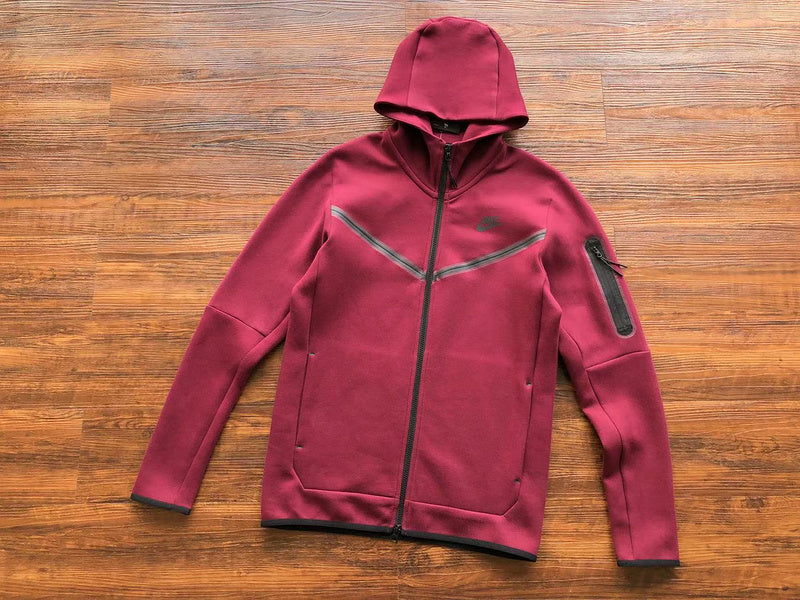 NIKE Tech Fleece Hoodie - Burgundy - Red Unisex Streetwear Limited Edition - The NIKE TECH FLEECE HOODIE BURGUNDY - REPLICA combines modern sportswear innovation with bold streetwear