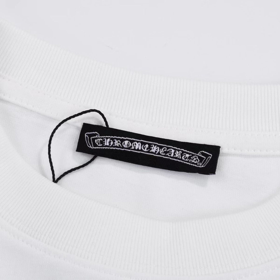 CHROME Hearts Golden Cross Logo T-shirt - White Unisex Streetwear Limited Edition