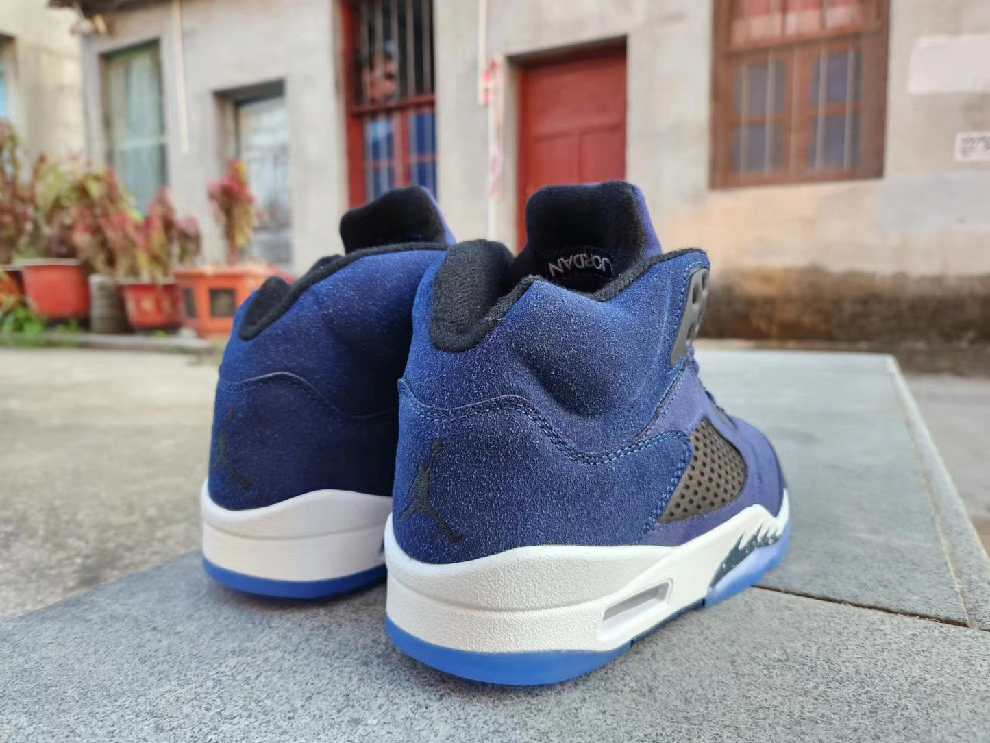 Jordan 5 Blue And - White Unisex Streetwear Limited Edition - Step into a world of sleek style and premium craftsmanship with the Air Jordan 5