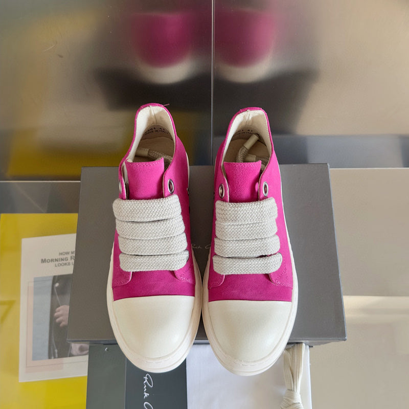 Rick Owens Suede Low-top Sneakers - Pink Unisex Streetwear Limited Edition - **Rick Owens Pink Suede Low-Top Sneakers: Bold Vibrancy and Premium Craftsmanship** Introducing the Rick Owens