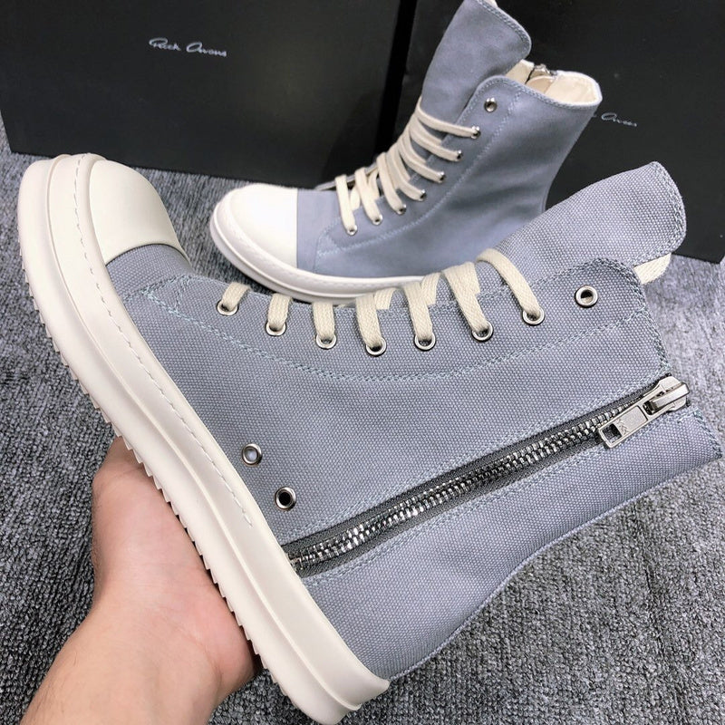 High-Top Canvas Sneakers - Grey Unisex Streetwear Limited Edition - **High-Top Grey Canvas Sneakers** Step into style and comfort with these high-top grey canvas sneakers.