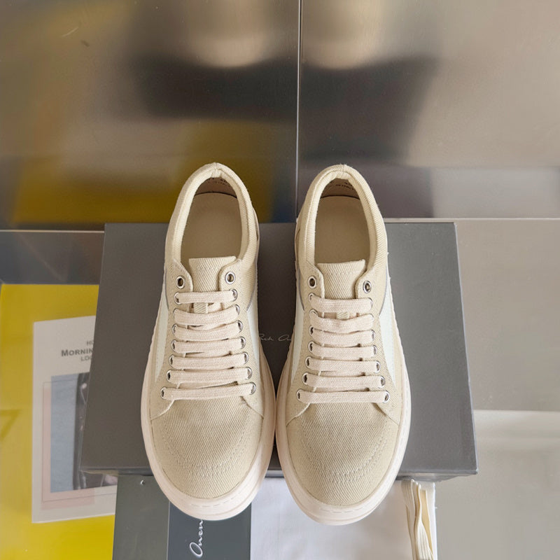 Rick Owens Canvas Low-top Sneakers - Beige Unisex Streetwear Limited Edition - **Rick Owens Beige Canvas Low-Top Sneakers: Subtle Elegance and Superior Craftsmanship** Introducing the Rick Owens