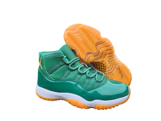 JORDAN 11 And Orange - Green Unisex Streetwear Limited Edition - The Air Jordan 11 'Green and Orange' is a bold and vibrant take on the