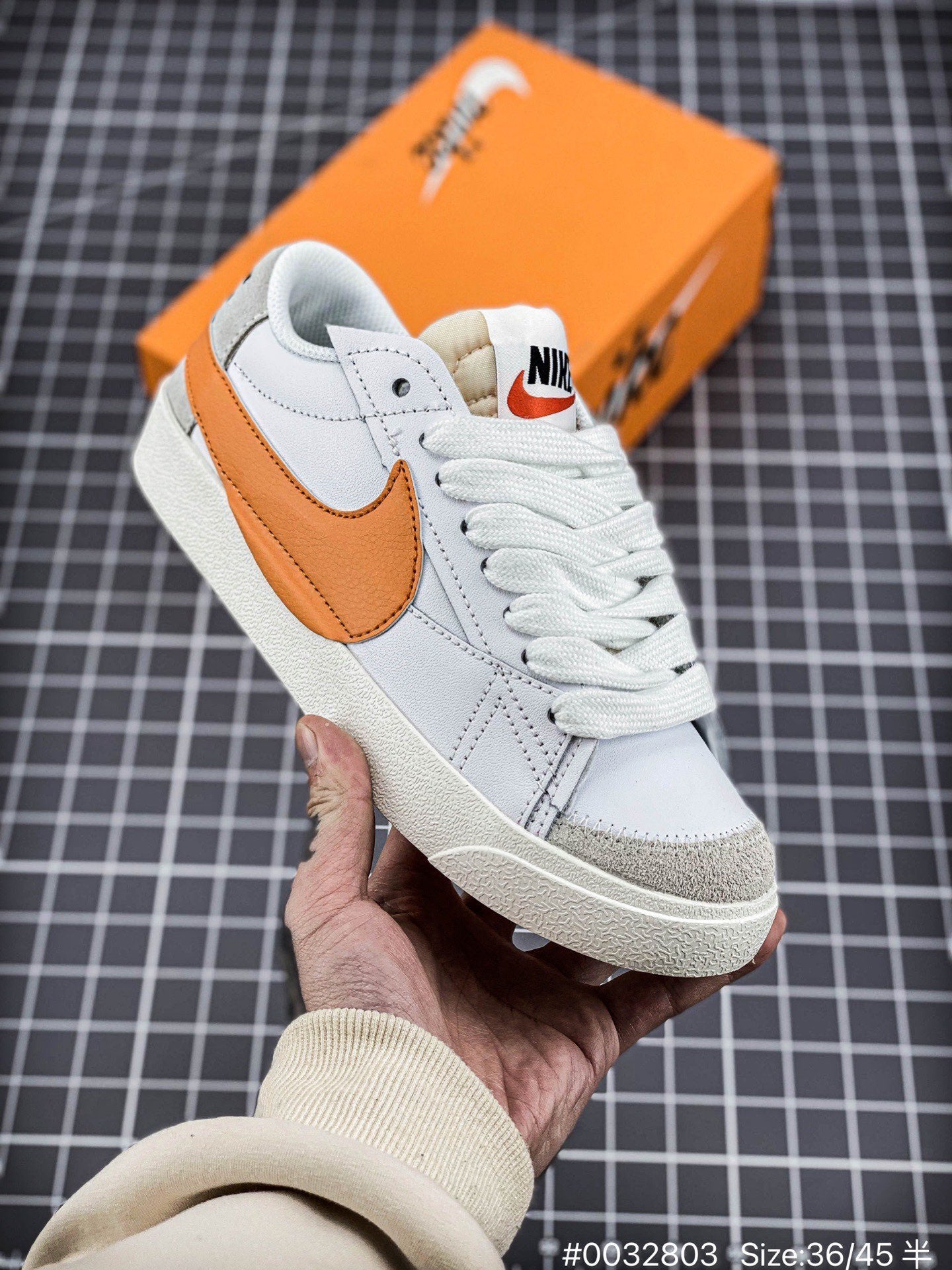 Nike Blazer Low'1977 Jumbo - White Unisex Streetwear Limited Edition - The Nike Blazer Low '1977 Jumbo Suede and Split Leather in White and Orange brings
