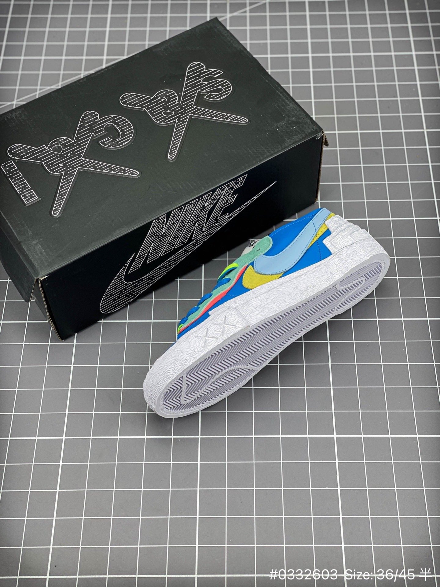 KAWS - Sacai - Nike Blazer'neptune Blue' Unisex Streetwear Limited Edition - The KAWS x Sacai x Nike Blazer 'Neptune Blue' combines bold design, vibrant color, and