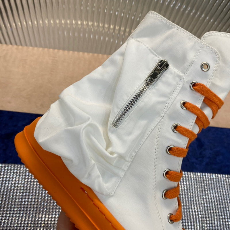 Rick Owens High-top Canvas Boots - And Orange T-Shirt - White Unisex Streetwear Limited Edition - ### Rick Owens High-Top Canvas Boots - White and Orange Introducing the Rick Owens High-Top