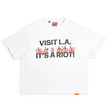 GALLERY Dept La Riot Tee T-Shirt - White Unisex Streetwear Limited Edition - Introducing the Gallery Dept. Classic White Tee, a perfect blend of simplicity and statement. This