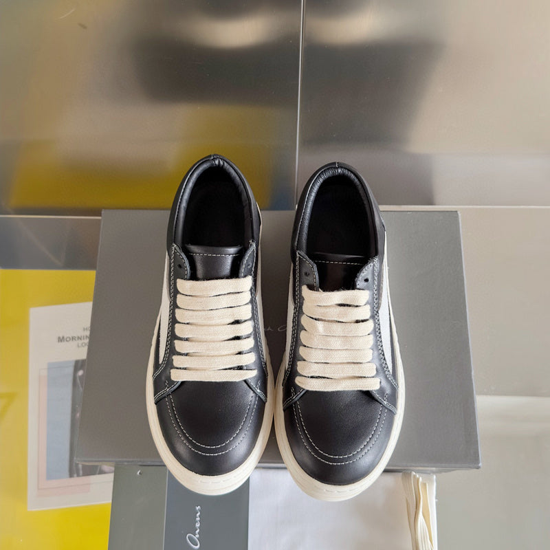 Rick Owens Leather And Suede Low-top Sneakers - Black Unisex Streetwear Limited Edition - **Rick Owens Black Leather and Suede Low-Top Sneakers: Timeless Sophistication and Premium Craftsmanship** Int