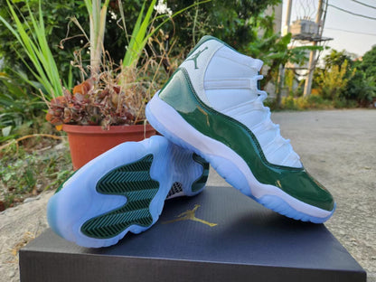 JORDAN 11 Green And - White Unisex Streetwear Limited Edition - The Air Jordan 11 in White and Midnight Green is a sophisticated take on one