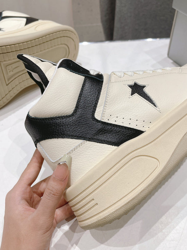 Rick Owens Cream And High-top Sneakers - Black Unisex Streetwear Limited Edition - **Rick Owens Cream and Black High-Top Sneakers: A Blend of Modern Aesthetics and Superior Craftsmanship**