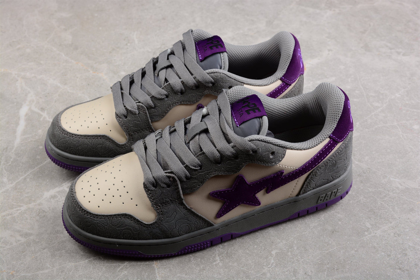 BAPE Sta Low-top Sneakers In Grey And - Purple Unisex Streetwear Limited Edition - **BAPE STA Low-Top Sneakers in Grey and Purple** Elevate your sneaker collection with the BAPE