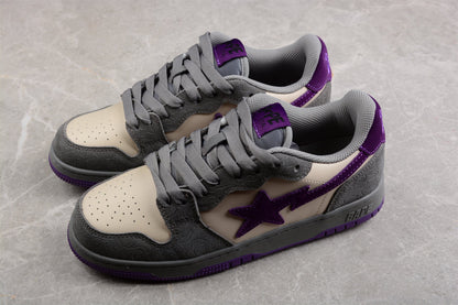 BAPE Sta Low-top Sneakers In Grey And - Purple Unisex Streetwear Limited Edition - **BAPE STA Low-Top Sneakers in Grey and Purple** Elevate your sneaker collection with the BAPE