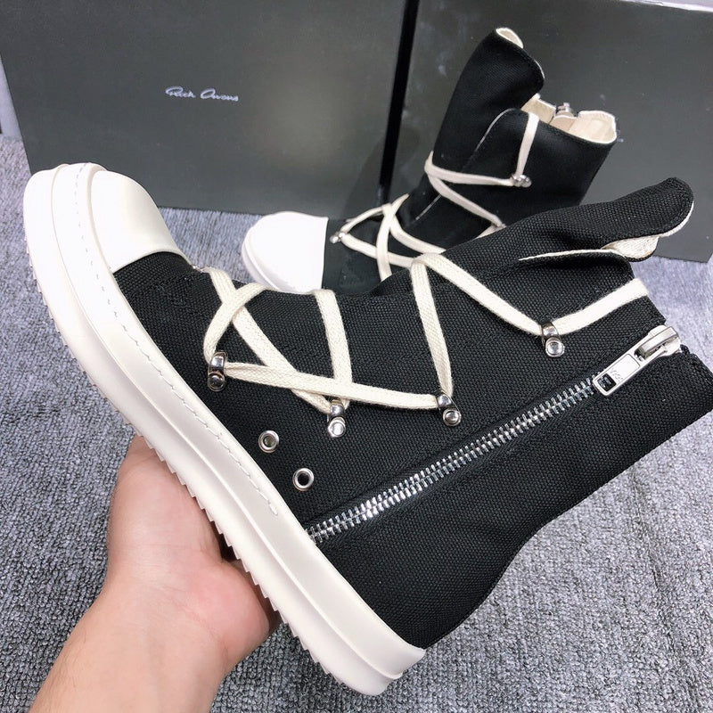 High-Top Canvas Sneakers With Wrap-around Laces - Black Unisex Streetwear Limited Edition - **High-Top Black Canvas Sneakers with Wrap-Around Laces** Elevate your footwear game with these high-top bla