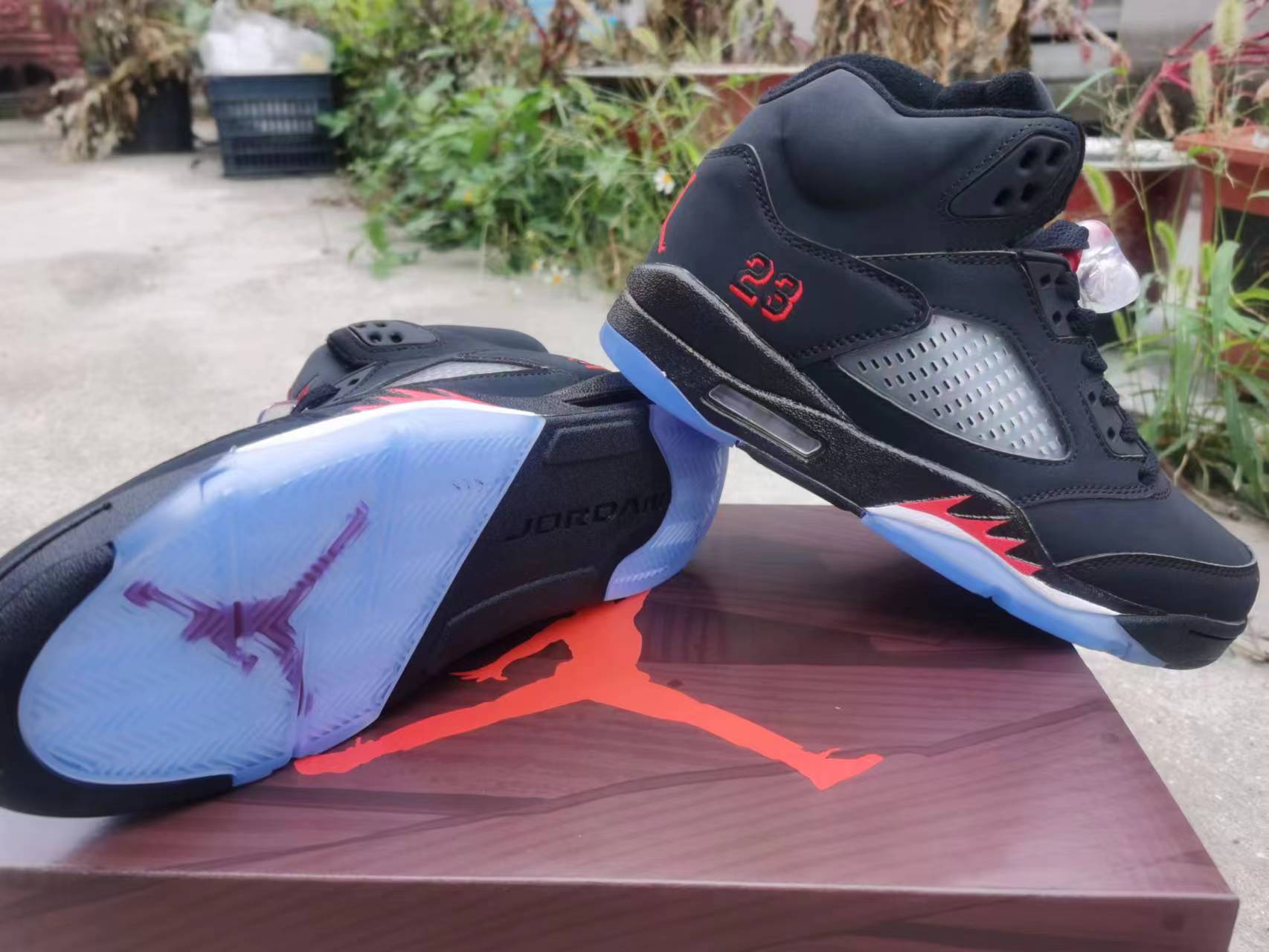 Jordan 5 And Red - Black Unisex Streetwear Limited Edition