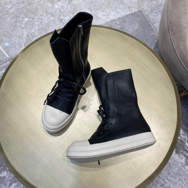 High-Top Leather Combat Boots Jacket - Black Unisex Streetwear Limited Edition - **High-Top Leather Combat Boots** Step into edgy sophistication with these high-top leather combat boots. Designed
