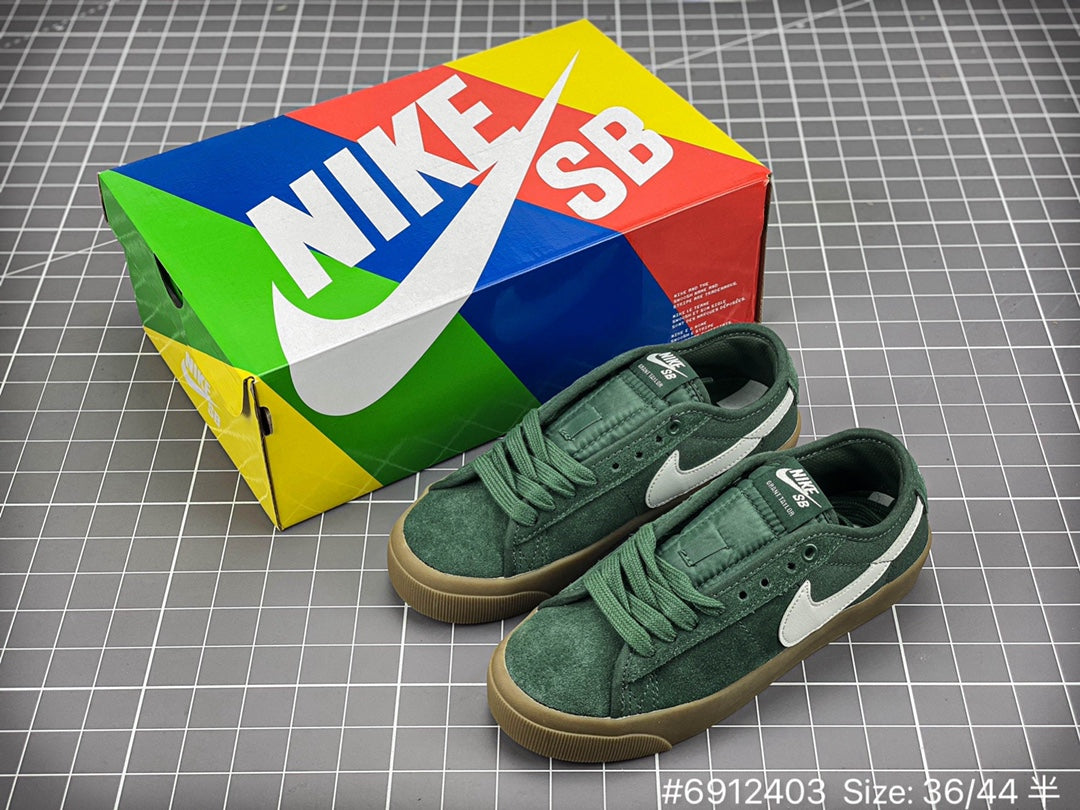 The Nike Blazer Low Pro Gt - White Unisex Streetwear Limited Edition - The Nike Blazer Low Pro GT Leather Gum Sole in White and Green is a