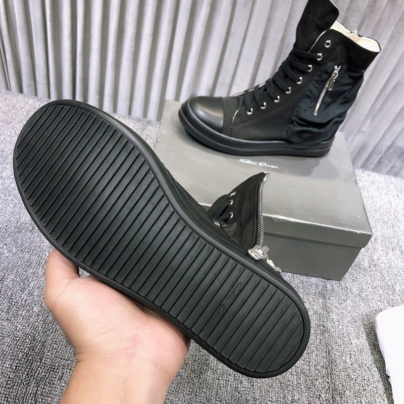 Rick Owens High-top Leather Sneakers With Side Zipper - Black Unisex Streetwear Limited Edition - **Rick Owens High-Top Leather Sneakers with Side Zipper** Elevate your sneaker game with the Rick