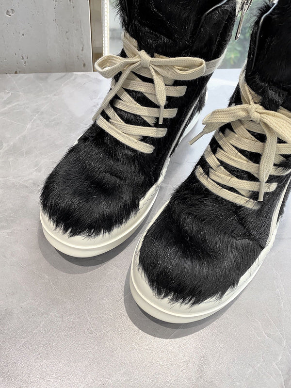 Rick Owens Geobasket Sneakers - Pony Hair - Black Unisex Streetwear Limited Edition - ### Rick Owens Geobasket Sneakers - Black Pony Hair Introducing the Rick Owens Geobasket Sneakers