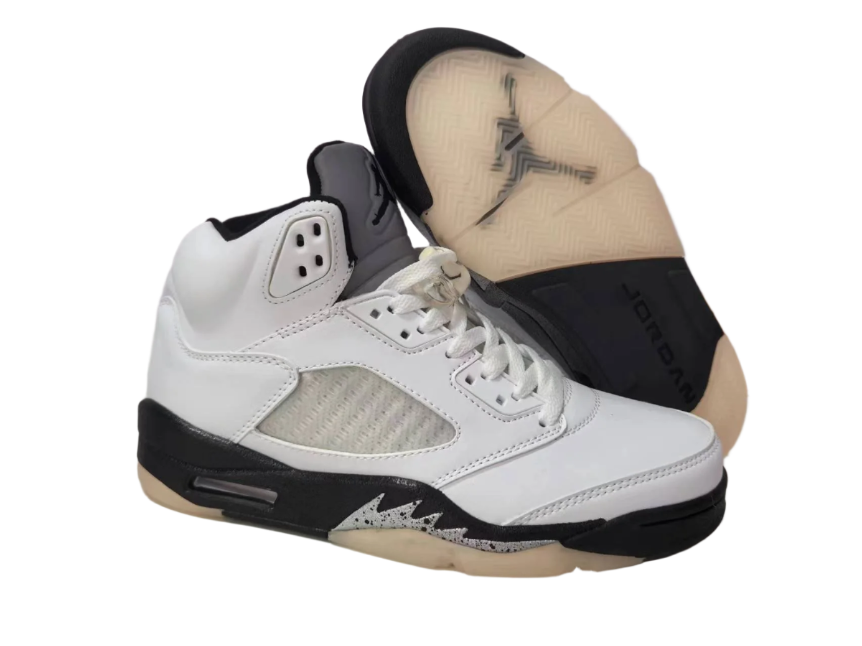 JORDAN 5 Retro White - - Black Unisex Streetwear Limited Edition