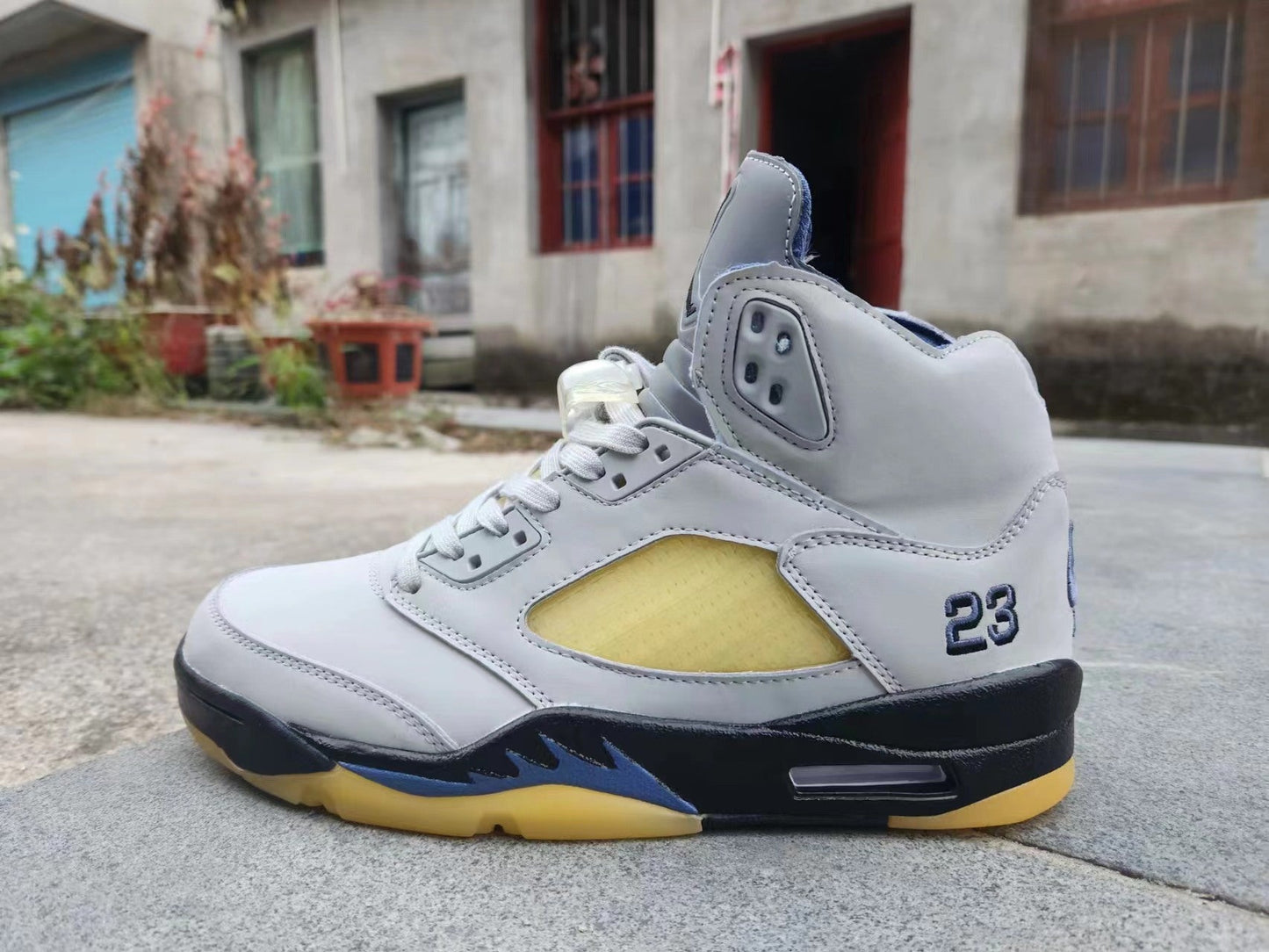 Jordan 5 Gray And - Yellow Unisex Streetwear Limited Edition