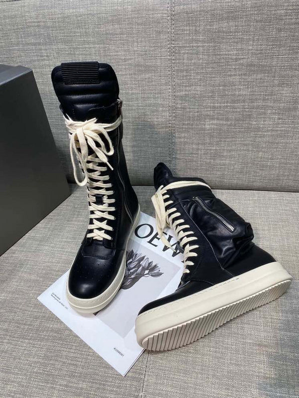 High-Top Leather Lace-up Boots - Black Unisex Streetwear Limited Edition - **High-Top Leather Lace-Up Boots** Introducing a bold addition to your footwear collection, these high-top leather