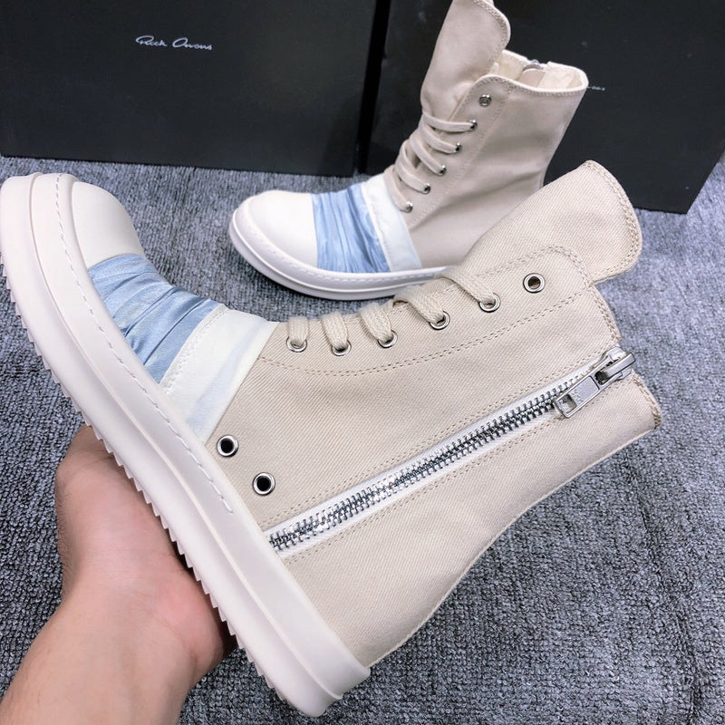 Rick Owens Lace-up Canvas Boots - White Unisex Streetwear Limited Edition - **Rick Owens Lace-Up Canvas Boots** Step up your fashion game with these avant-garde Rick Owens
