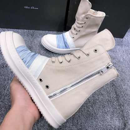 Rick Owens Lace-up Canvas Boots - White Unisex Streetwear Limited Edition - **Rick Owens Lace-Up Canvas Boots** Step up your fashion game with these avant-garde Rick Owens