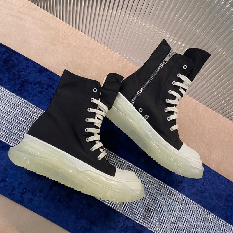 Rick Owens High-top Canvas Boots - With Translucent Sole T-Shirt - Black Unisex Streetwear Limited Edition - ### Rick Owens High-Top Canvas Boots - Black with Translucent Sole Introducing the Rick Owe