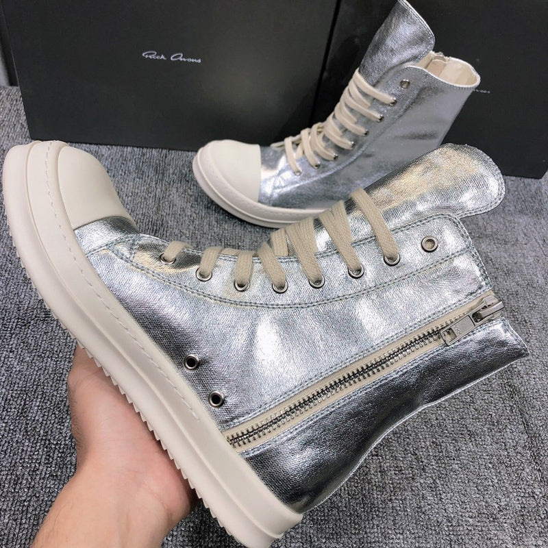 Rick Owens Metallic High-top Sneakers - White Unisex Streetwear Limited Edition - **Rick Owens Metallic High-Top Sneakers** Introducing the Rick Owens Metallic High-Top Sneakers, a bold statement