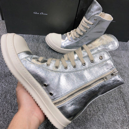 Rick Owens Metallic High-top Sneakers - White Unisex Streetwear Limited Edition - **Rick Owens Metallic High-Top Sneakers** Introducing the Rick Owens Metallic High-Top Sneakers, a bold statement