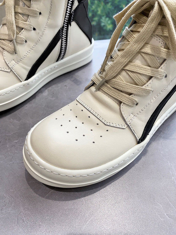 Rick Owens Geobasket Sneakers - Cream And - Black Unisex Streetwear Limited Edition - ### Rick Owens Geobasket Sneakers - Cream and Black Introducing the Rick Owens Geobasket Sneakers