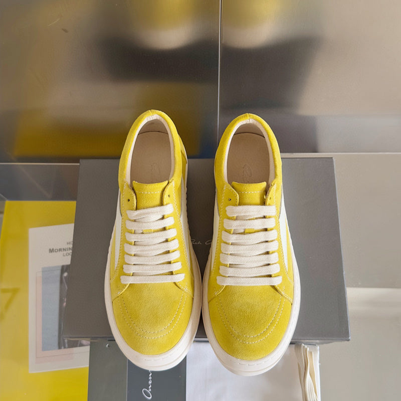 Rick Owens Suede Low-top Sneakers - Yellow Unisex Streetwear Limited Edition - **Rick Owens Yellow Suede Low-Top Sneakers: Bold Elegance and Superior Craftsmanship** Introducing the Rick Owens