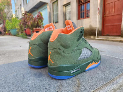 Jordan 5 And Orange T-Shirt - Green Unisex Streetwear Limited Edition - Elevate your sneaker collection with the Air Jordan 5 in a unique green and orange