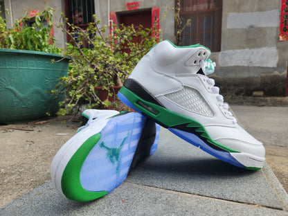 Jordan 5 White, Green And - Black Unisex Streetwear Limited Edition - Refresh your sneaker collection with the Air Jordan 5 in a crisp white, green, and