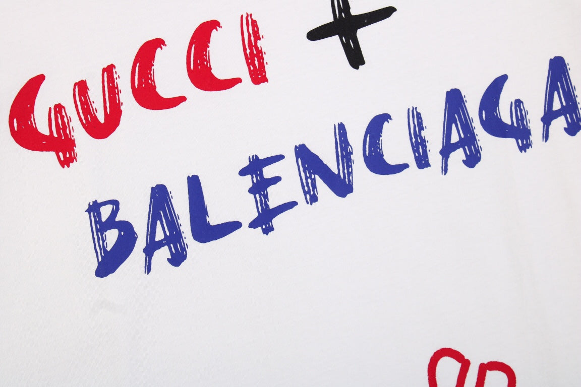 GUCCI - Balenciaga T-shirt - White Unisex Streetwear Limited Edition - The GUCCI x BALENCIAGA T-SHIRT WHITE - REPLICA is the perfect fusion of two iconic