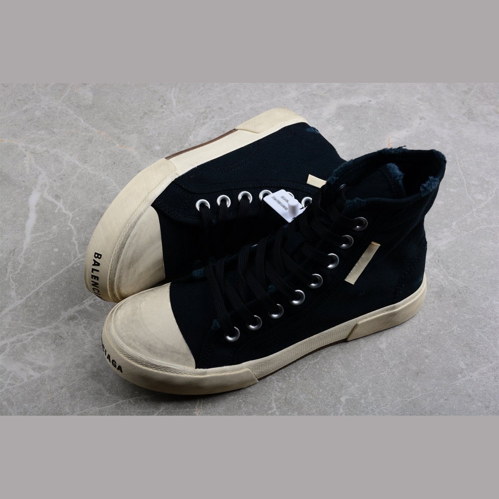 BALENCIAGA Paris High Vulc Destr - Sneakers - Black Unisex Streetwear Limited Edition - Introducing the BALENCIAGA Paris High Vulc Destr x Black, an avant-garde masterpiece blending high fashion