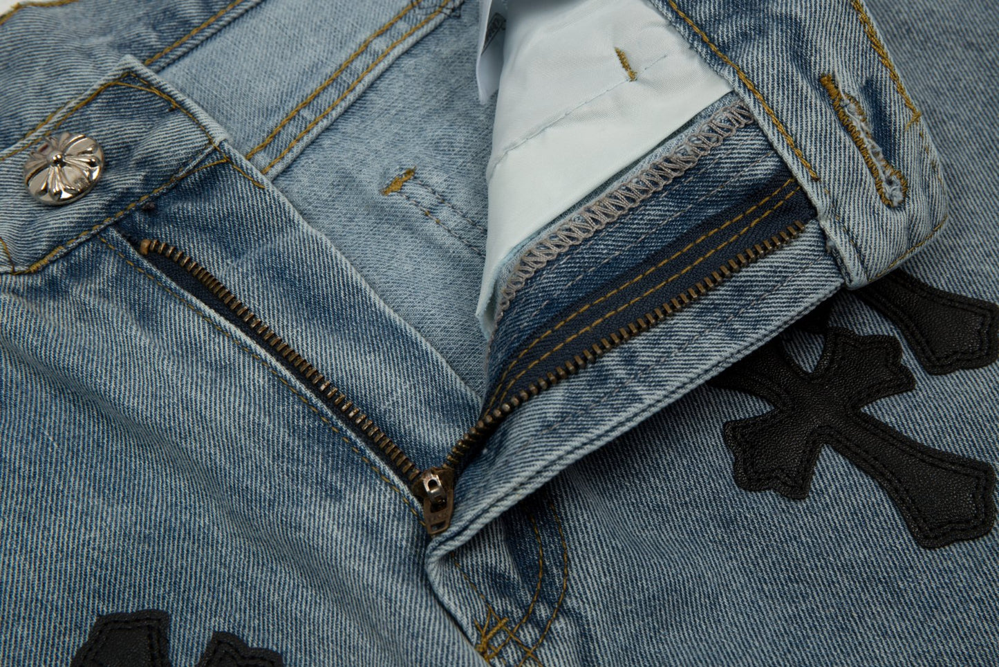 CHROME HEARTS BLACK CROSS PATCH JORTS WASHED DENIM - insole - replica sneakers