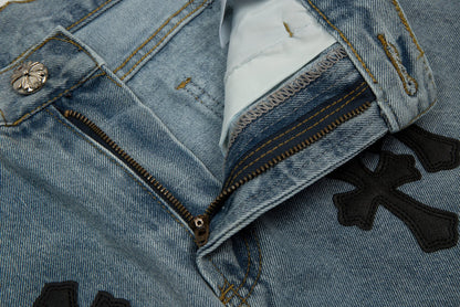 CHROME HEARTS BLACK CROSS PATCH JORTS WASHED DENIM - insole - replica sneakers