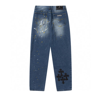 CHROME Hearts Cross Patch Jeans Denim - Green Unisex Streetwear Limited Edition