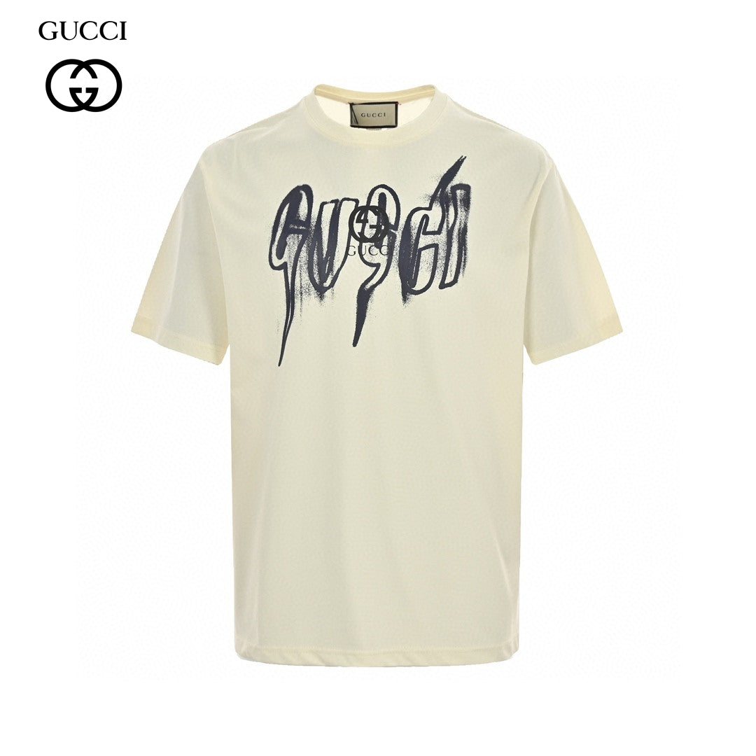Gucci Graphic T-shirt - Cream Unisex Streetwear Limited Edition - <span>This Gucci t-shirt features a striking graphic design with the Gucci logo displayed in a