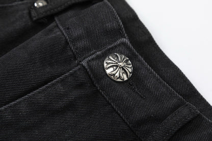 CHROME Hearts Double Cross Jeans - Black Unisex Streetwear Limited Edition