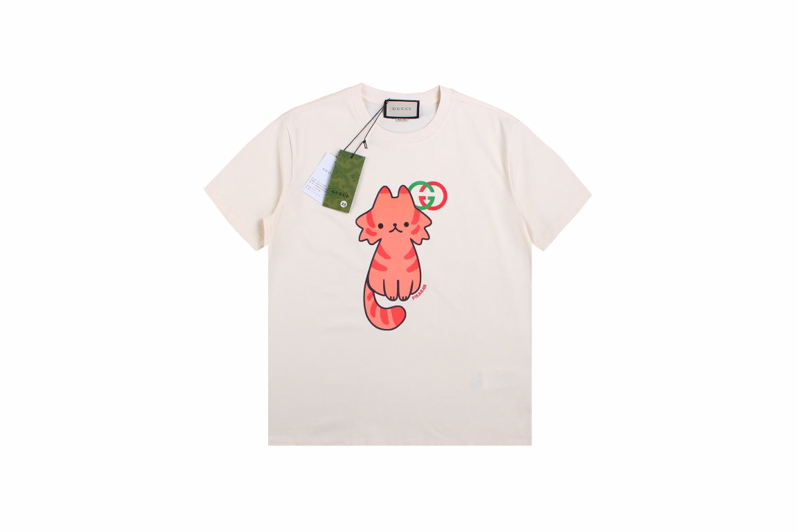 Gucci Cat Graphic T-shirt (cream) Unisex Streetwear Limited Edition - <p dir='ltr'><span>This Gucci t-shirt features an adorable cat graphic design. The cream shirt showcases