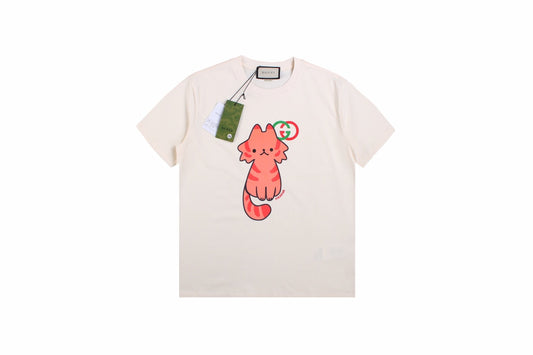 Gucci Cat Graphic T-shirt (cream) Unisex Streetwear Limited Edition - <p dir='ltr'><span>This Gucci t-shirt features an adorable cat graphic design. The cream shirt showcases